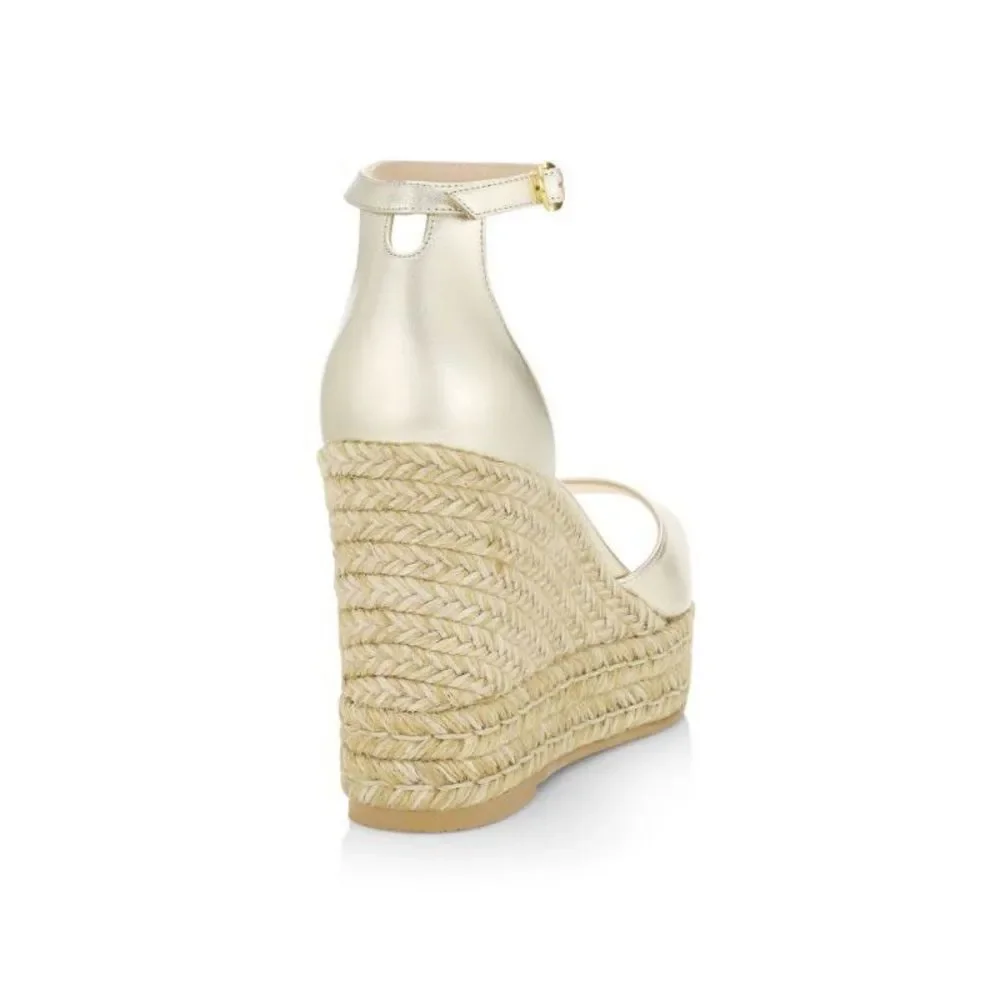 STUART WEITZMAN Nudistcurve Metallic Espadrille Wedge Sandals - Picture 3 of 12